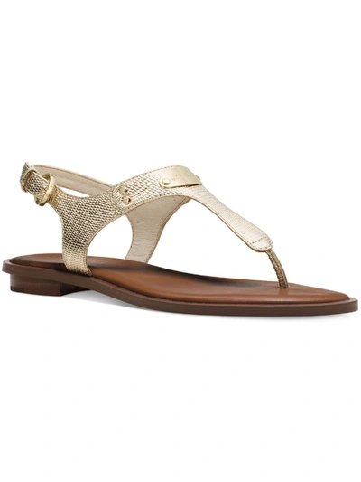 Michael Michael Kors Mk Plate Womens Cushioned Footbed Ankle Strap Thong Sandals In Gold