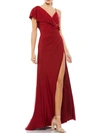 Mac Duggal Asymmetric V-neck Jersey Ruffled Cap Sleeve Gown In Red