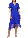 DKNY Womens Flutter Sleeve Midi Wrap Dress