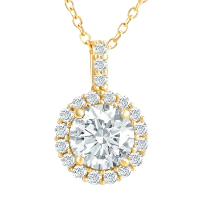 Pompeii3 1 1/4ct Halo Diamond Moissanite Pendant Necklace 18" 14k Yellow Gold (1/3" Tall) In Multi