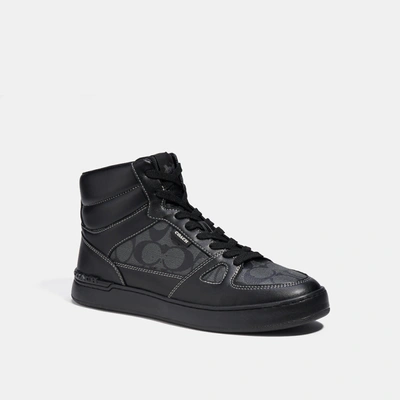Coach Outlet Clip Court High Top Sneaker In Signature Canvas In Black