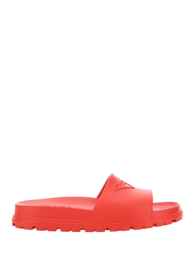 Prada Embossed Logo Slides In Red