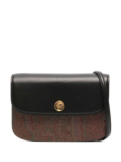 Etro Black 'arnica' Crossbody Bag With 'paisley' Motif In Cotton Blend Woman In Brown