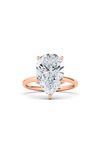 Hautecarat Pear Cut Lab Created Diamond 18k Gold Ring In 18k Rose Gold