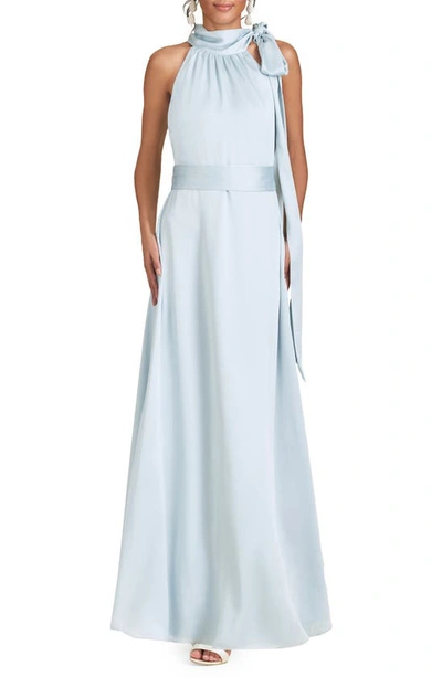 Sachin & Babi Kayla Tie High Neck Gown In Ice Blue