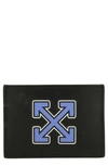 Off-white Arrow Leather Card Case In Black Light Blue