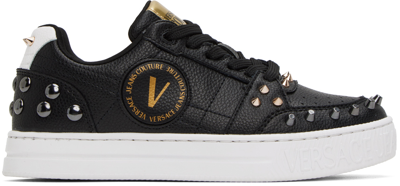 Versace Jeans Couture Black Court 88 Spiked Sneakers In Em09 Black + Multico