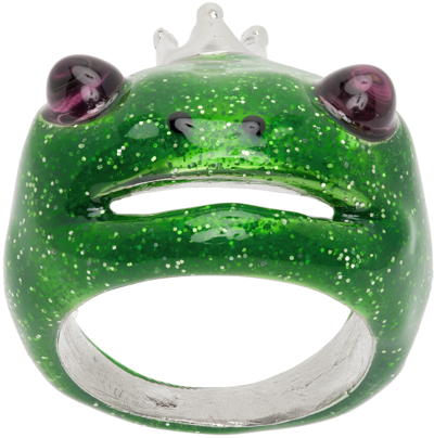 Collina Strada Green Frog Prince Ring In Glitter Green