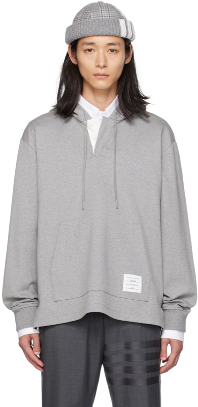 Thom Browne Gray Placket Hoodie In 055 Lt Grey