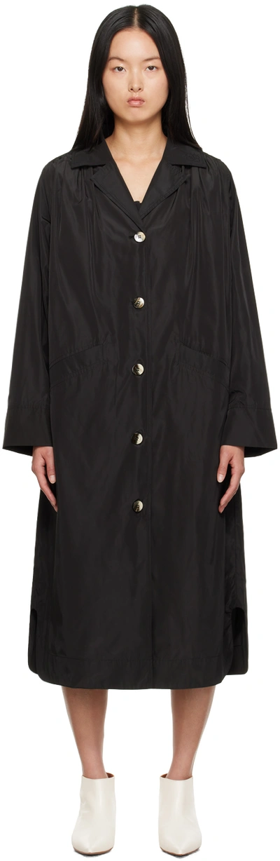 Ganni Black Relaxed Coat In 099 Black