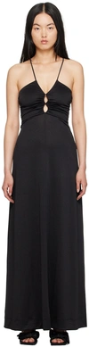 GANNI BLACK RUCHED MAXI DRESS