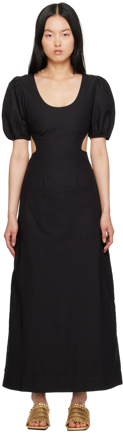 Ganni Black Cutout Midi Dress In 099 Black