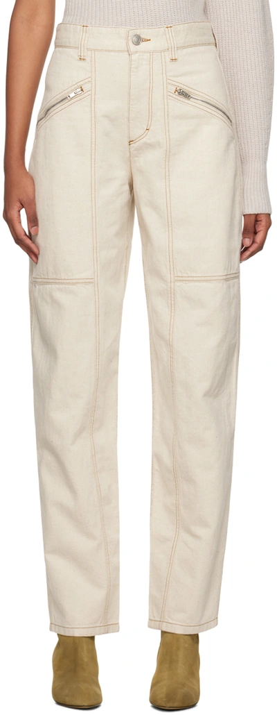 Isabel Marant Cargo Wide Leg Jeans In Ecru