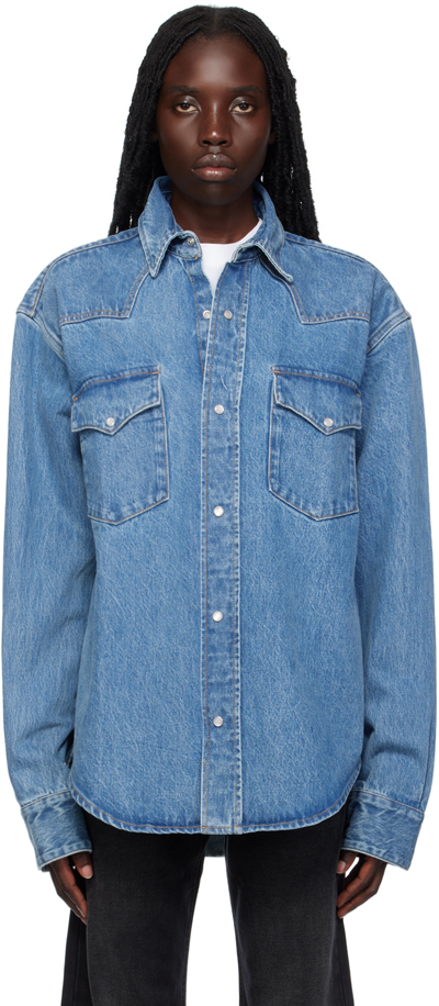 Vtmnts Patch-pocket Washed-denim Shirt In Blue