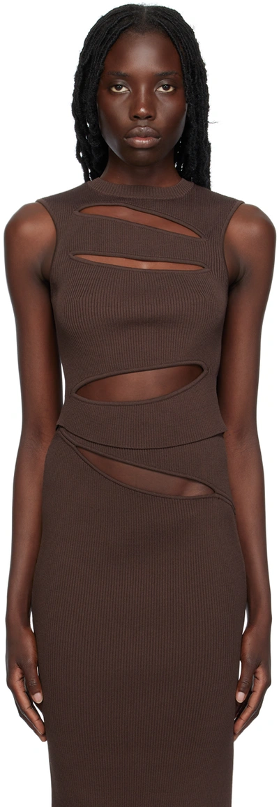 CHRISTOPHER ESBER BROWN SLASHED TANK TOP