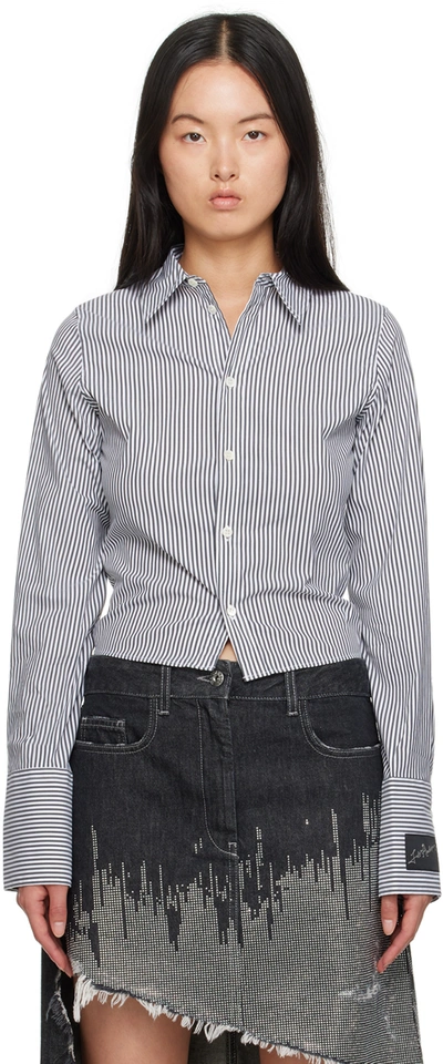 Jw Anderson Striped Cotton-blend Cropped Shirt In Charcoal White