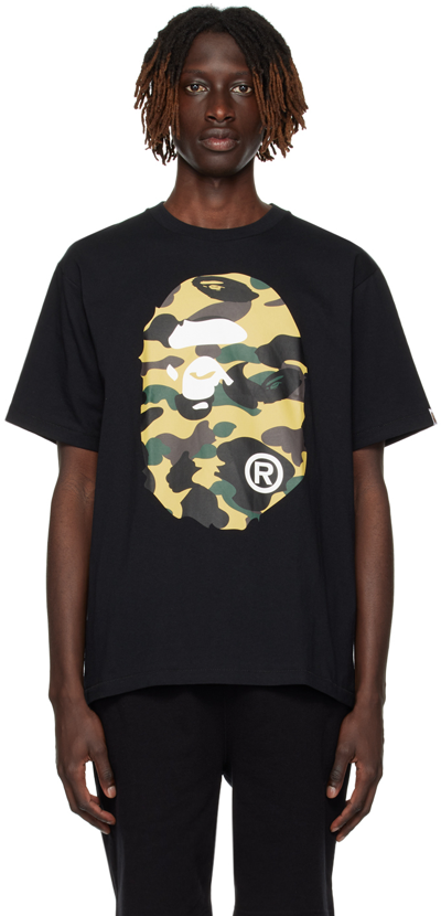 Bape Black 1st Camo Big Ape Head T-shirt In Black X Yellow