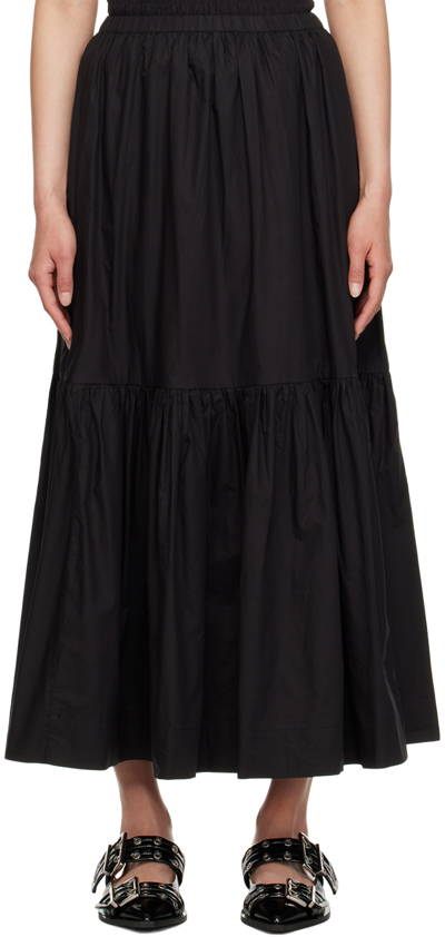 Ganni Cottonpoplin Maxi Flounce Skirt In Black