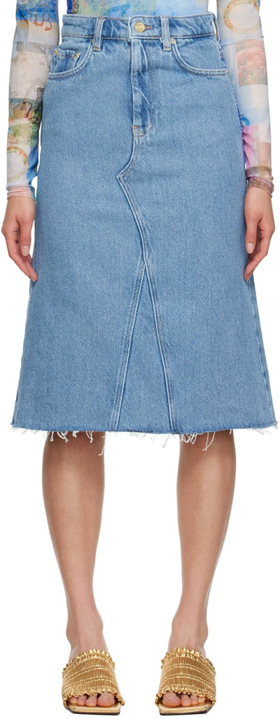 Ganni Heavy Denim Midi Skirt In Blue