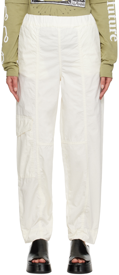Ganni White Elasticated Curve Trousers In Egret