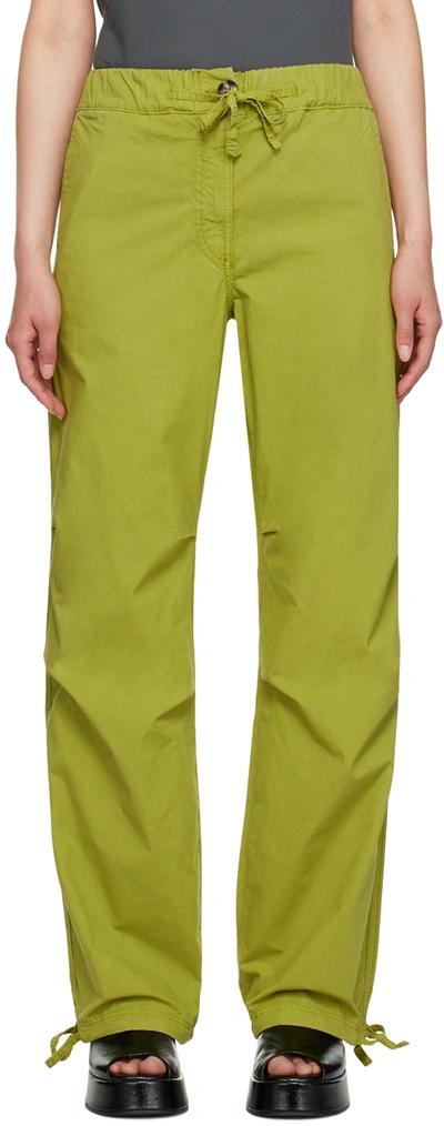 Ganni Green Drawstring Trousers In 496 Spinach Green
