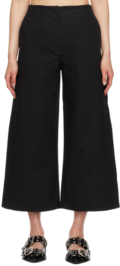 Ganni Black Cropped Trousers In 099 Black