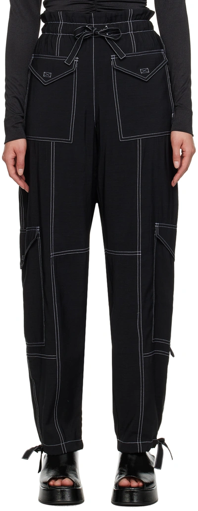 Ganni Black Pocket Trousers In Nero