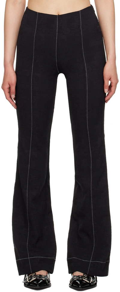 Ganni Jacquard Flared Trousers In Black