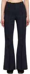 Ganni Navy Striped Trousers In 683 Sky Captain