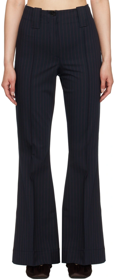 Ganni Navy Striped Trousers In 683 Sky Captain