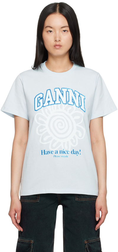 Ganni Have A Nice Day T-shirt In Blue
