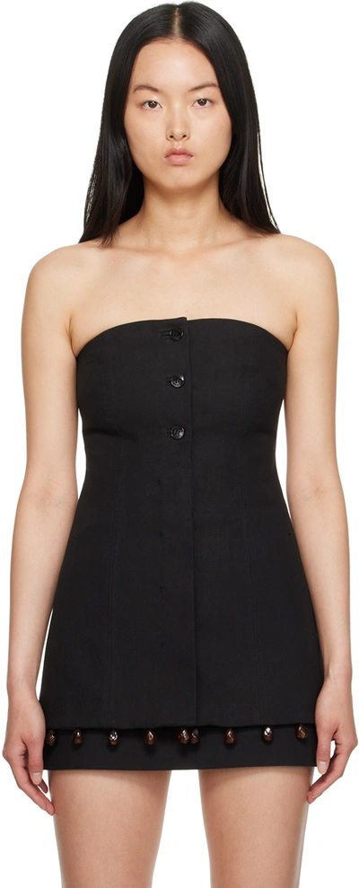 Ganni Strapless Beaded Suiting Top In Black