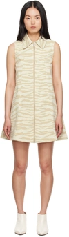 Ganni Zebra Print Denim Trapeze Shirtdress In 531 Pale Khaki