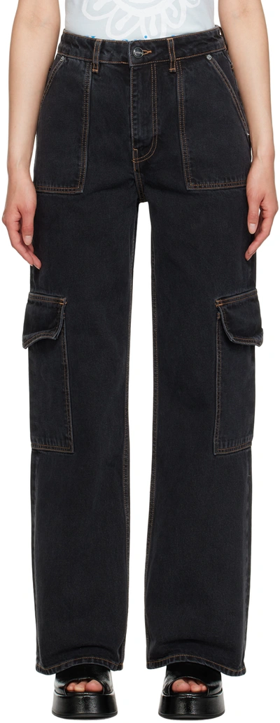 Ganni Black Angi Jeans In 006 Washed Black/bla