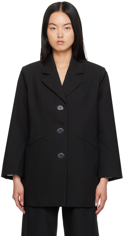 Ganni Black Three-button Blazer In 099 Black