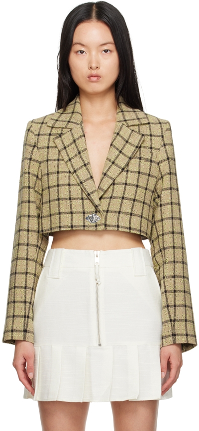 Ganni Check Suiting Cropped Blazer In 747 Tender Shoots