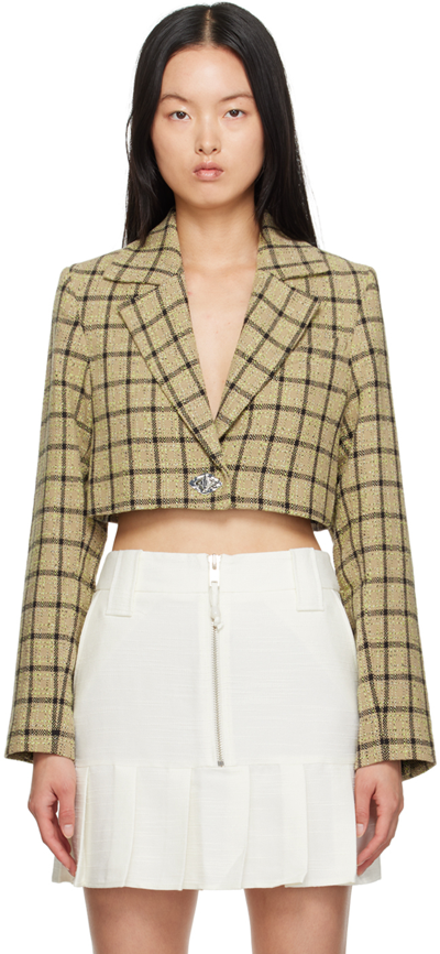 Ganni Check Suiting Cropped Blazer In Neutrals