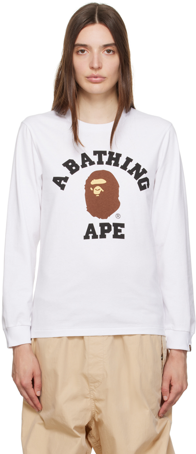 Bape White College Long Sleeve T-shirt