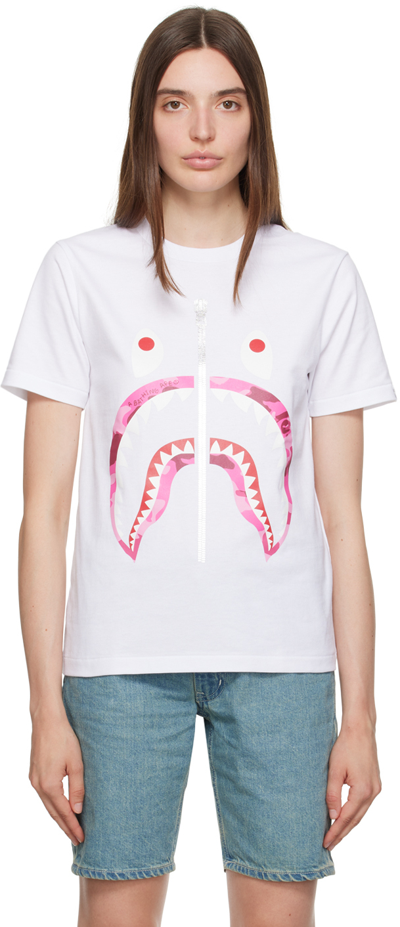 Bape White Grid Camo Shark T-shirt