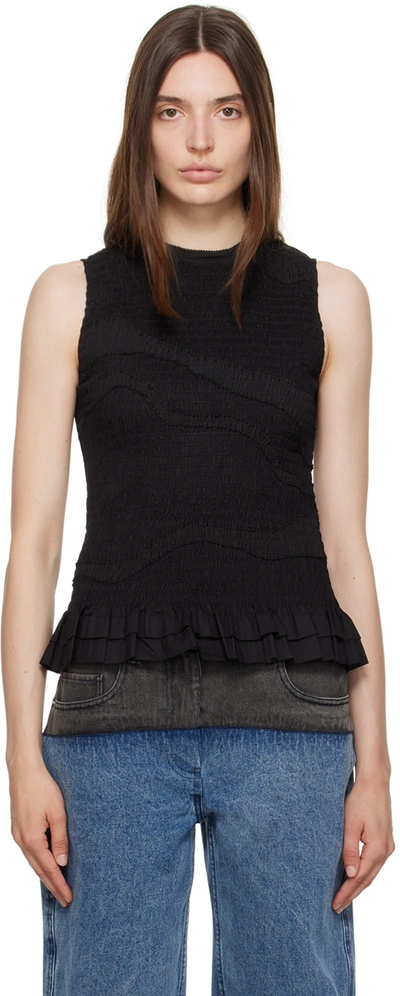 3.1 Phillip Lim Black Smocked Tank Top In Ba001 Black