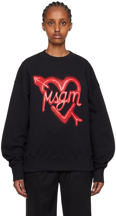 Msgm Printed Cotton Sweatshirt In Black