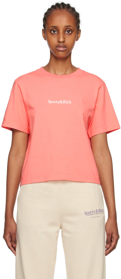 Sporty And Rich Logo-print Cotton T-shirt In Pink
