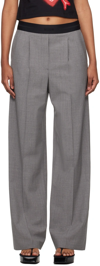 MSGM GRAY STRAIGHT-LEG TROUSERS