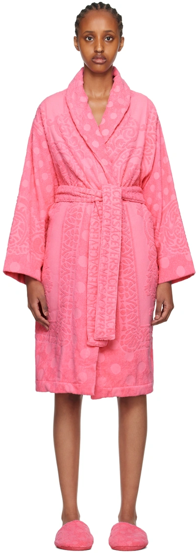 Versace Pink Seashell Baroque Robe In 1po20-flamingo