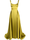 ATU BODY COUTURE SATIN-FINISH PLEATED MAXI GOWN