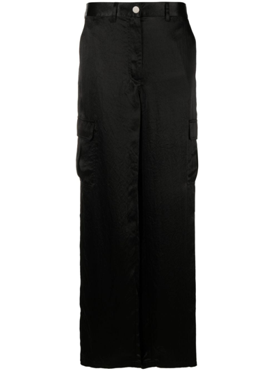 Theory Satin-finish Wide-leg Trousers In Black