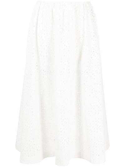 Totême High-rise Eyelet Cotton Midi Skirt In White