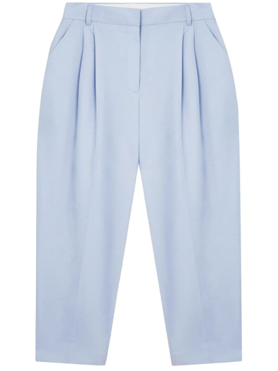 Stella Mccartney Pleated Cropped-leg Trousers In Blue