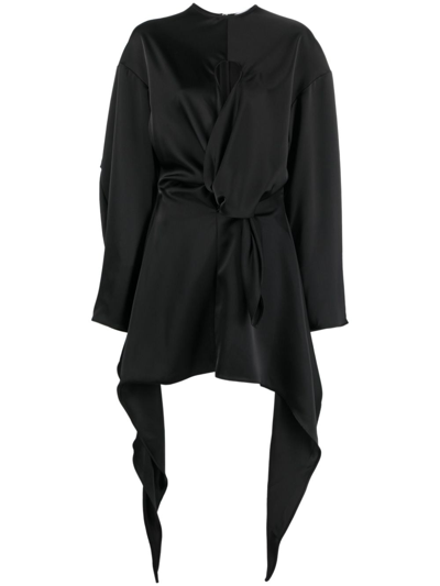 Attico Asymmetric Cut-out Satin Minidress In Black