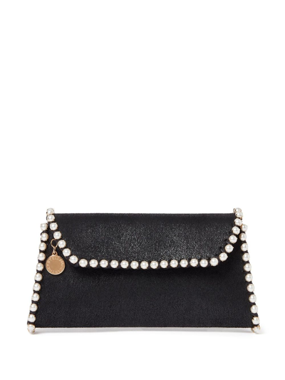 Stella Mccartney Falabella Pearly Chain Pouch Clutch Bag In Black